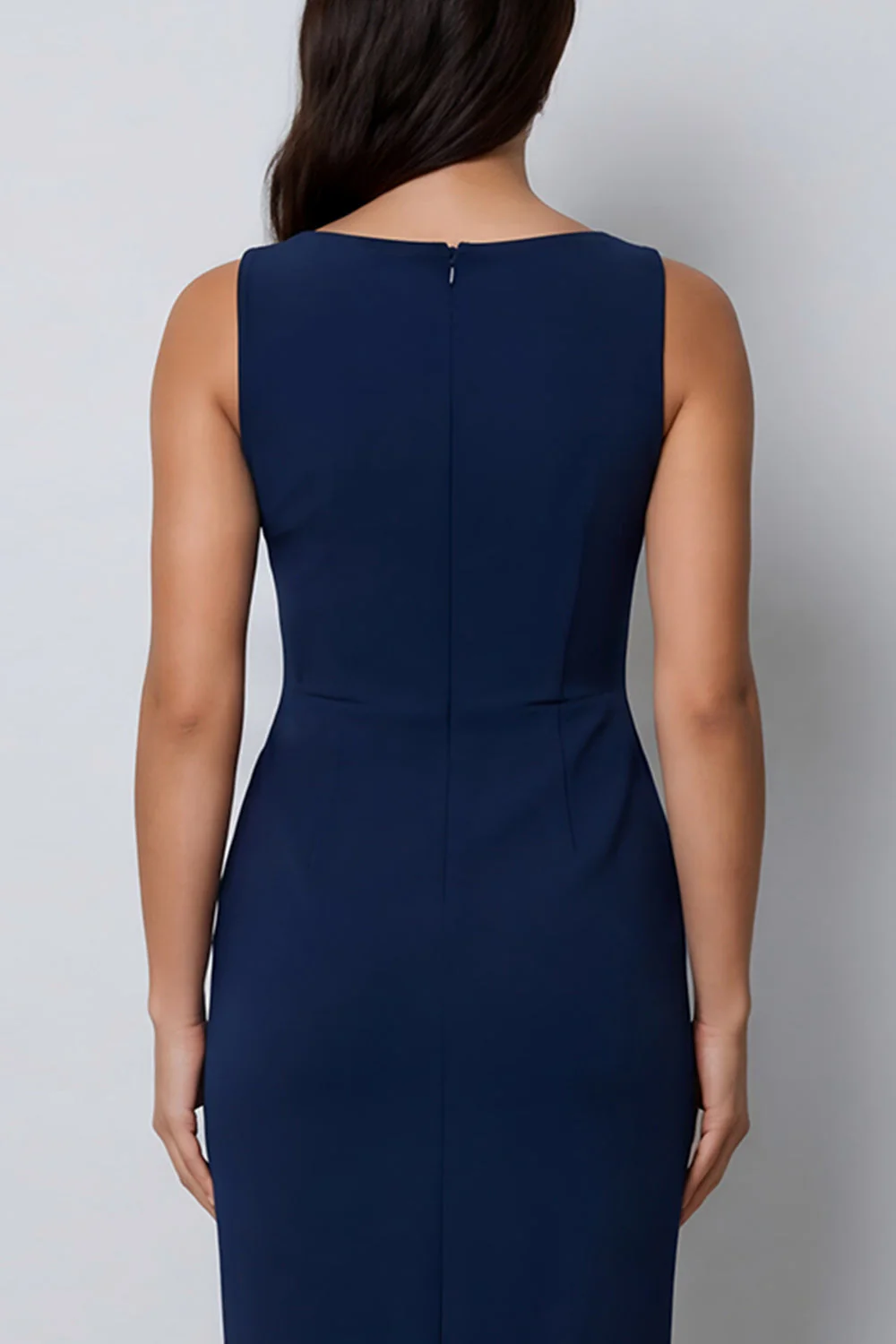 Dark Green Sheath Bateau Neck Midi Work Dress with Slit - Image 10