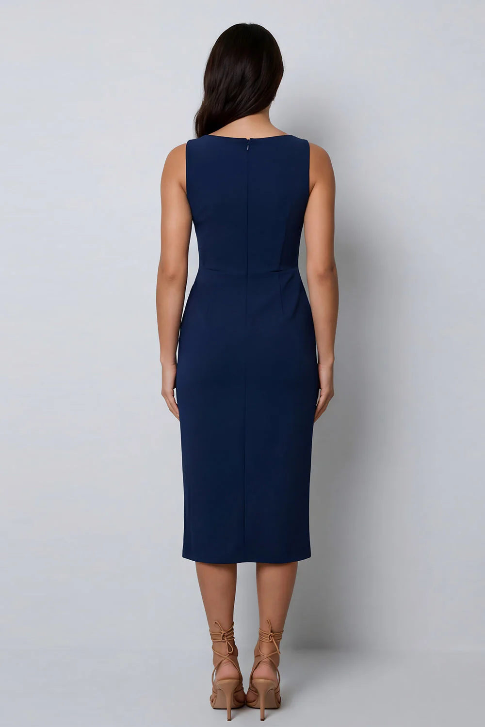 Dark Green Sheath Bateau Neck Midi Work Dress with Slit - Image 7