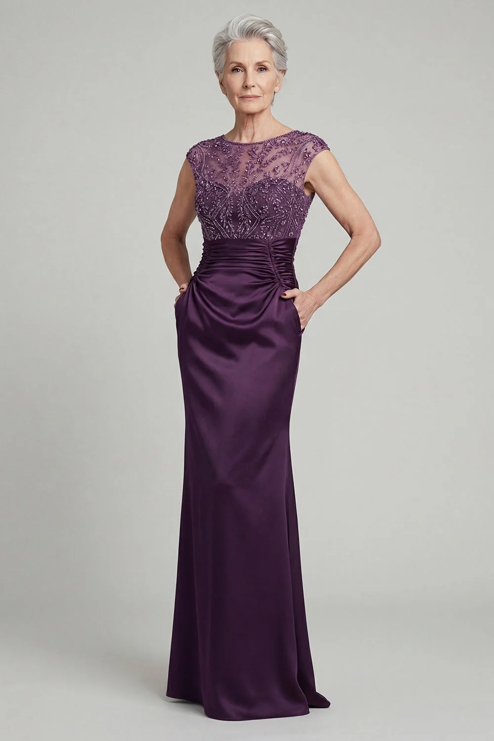 Dark Purple Mermaid Sequin Mother of the Bride Dress with Pockets