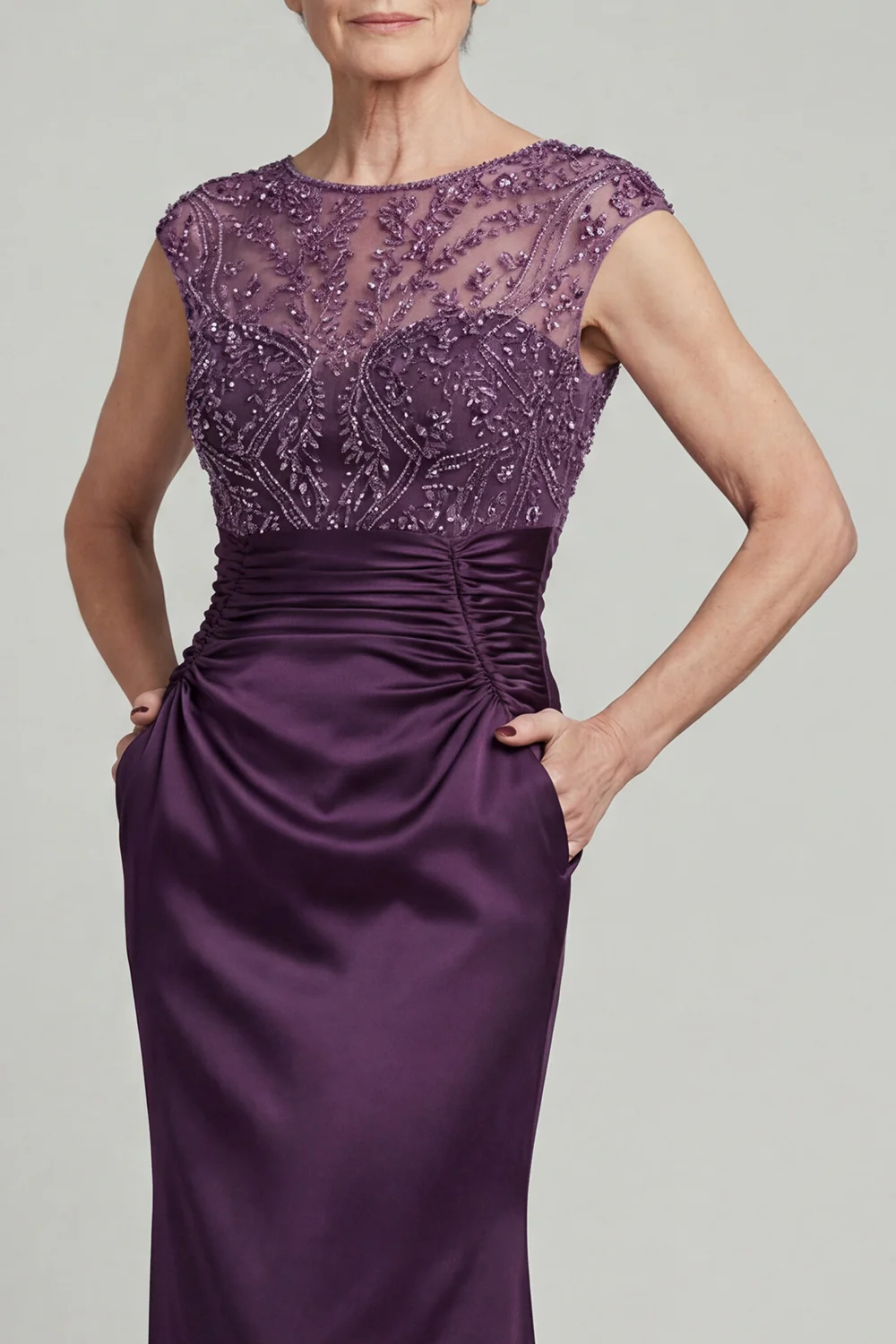 Dark Purple Mermaid Sequin Mother of the Bride Dress with Pockets - Image 3