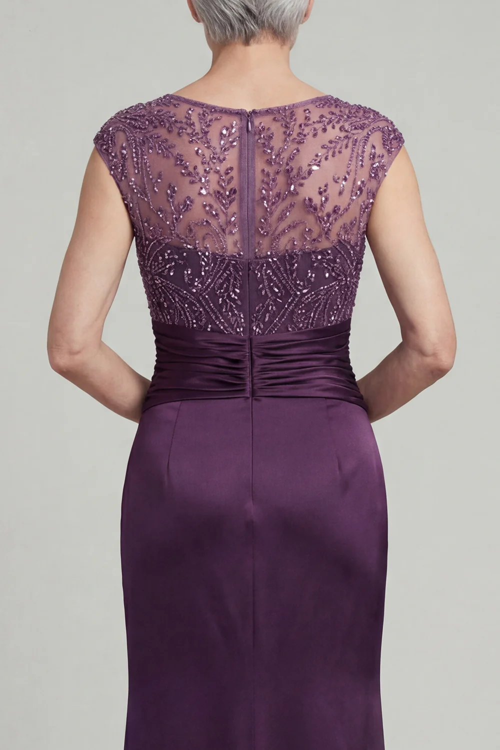 Dark Purple Mermaid Sequin Mother of the Bride Dress with Pockets - Image 4