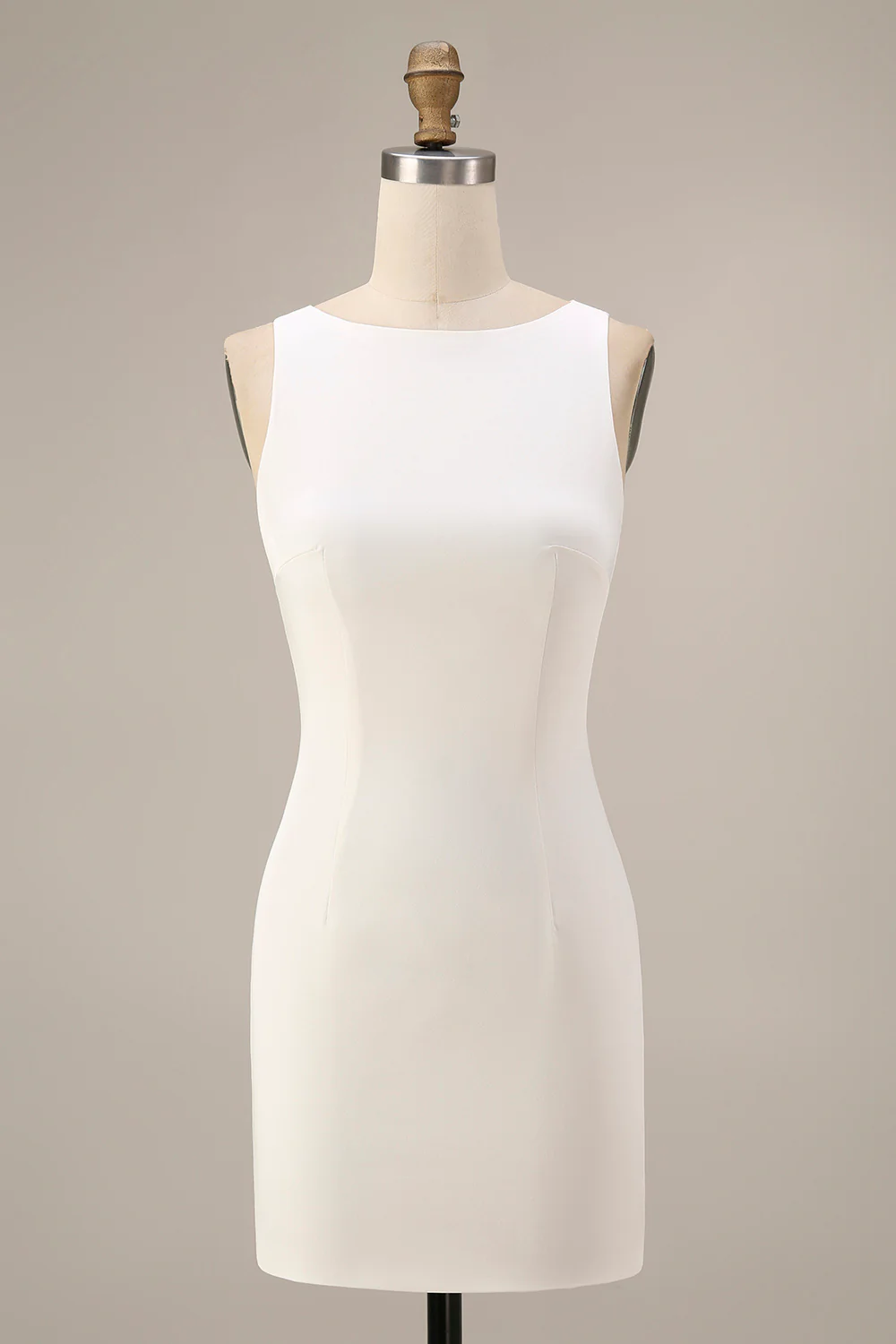 Bateau Neck Satin Bodycon Little White Dress - Image 5