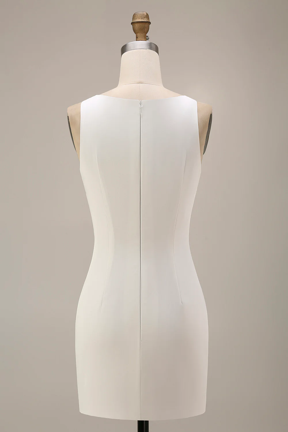 Bateau Neck Satin Bodycon Little White Dress - Image 6