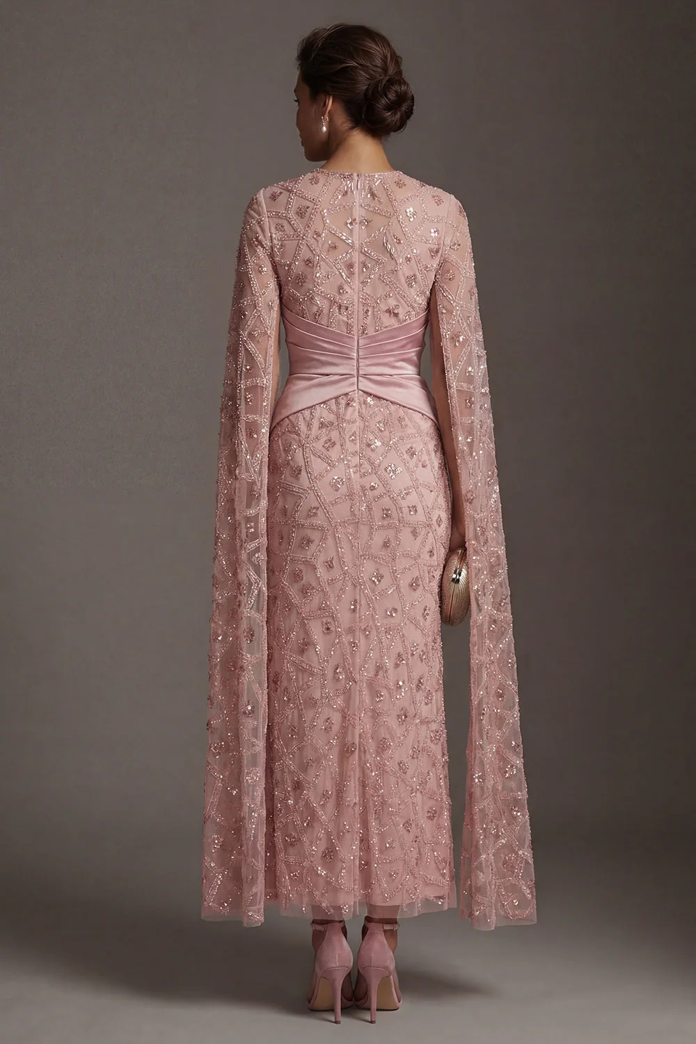 Blush Sheath Beaded Mother Of Bride Dress with Cap Sleeves - Image 2