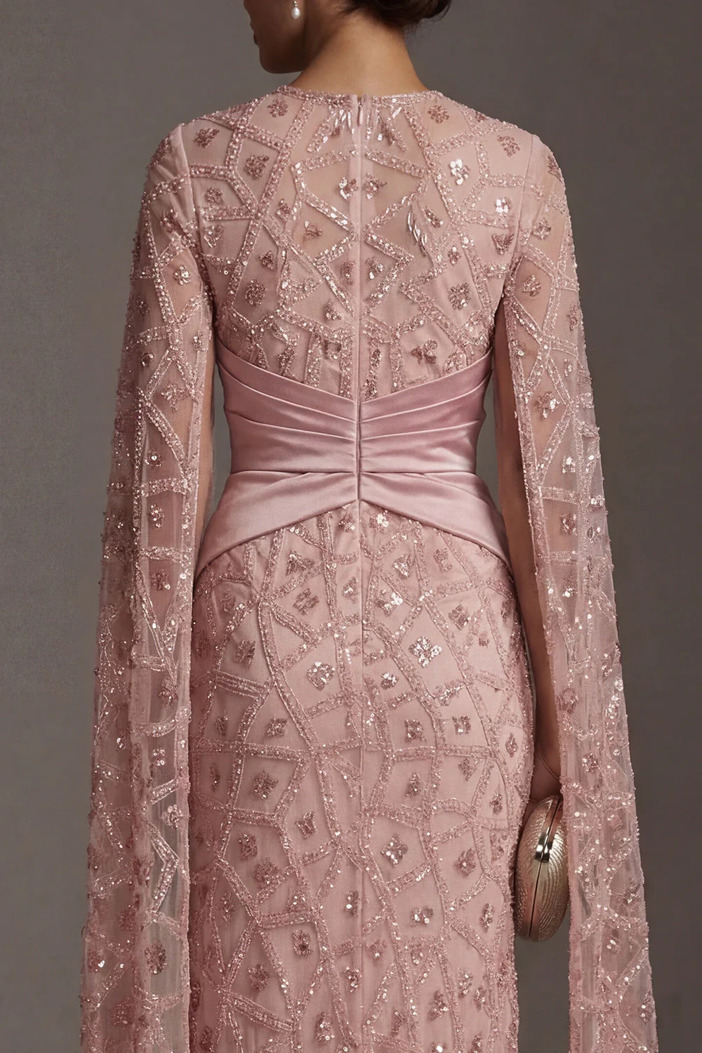 Blush Sheath Beaded Mother Of Bride Dress with Cap Sleeves - Image 5
