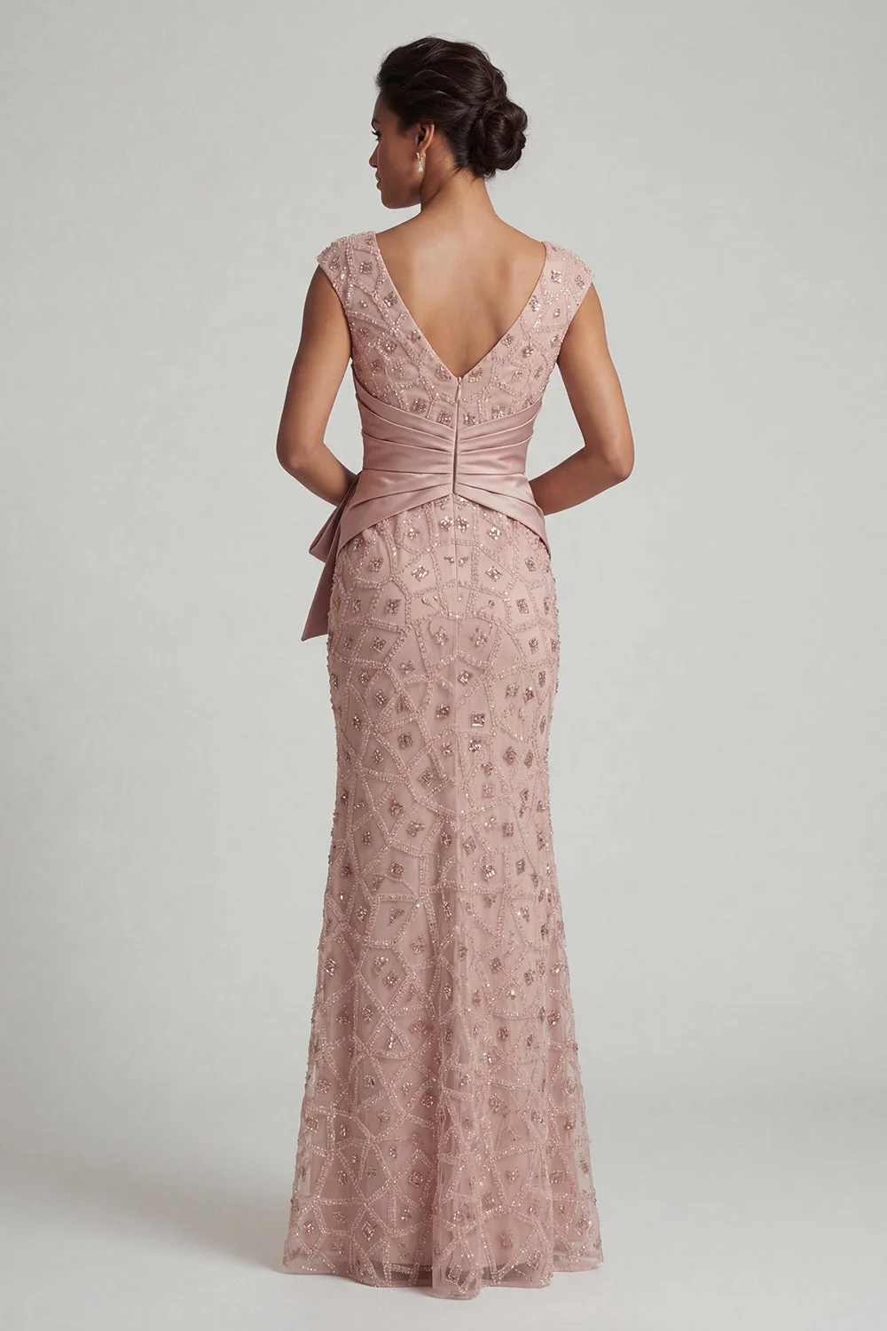 Mermaid Beaded Blush V Neck Long Mother Of Bride Dress - Image 2