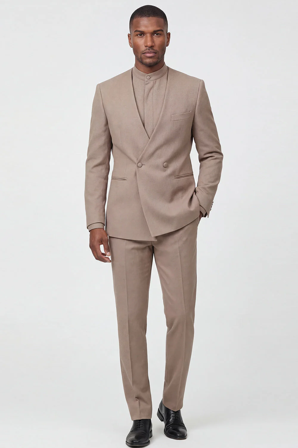 Beige Double Breasted 2 Piece Men's Work Suits