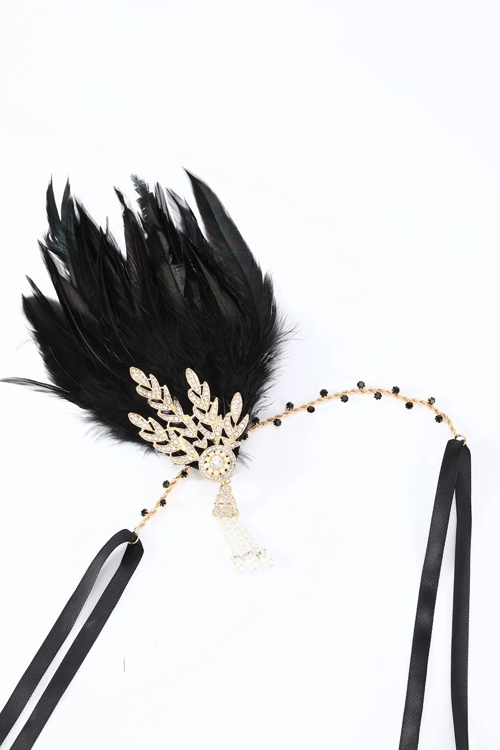 Black 1920s Feather Headband - Image 2