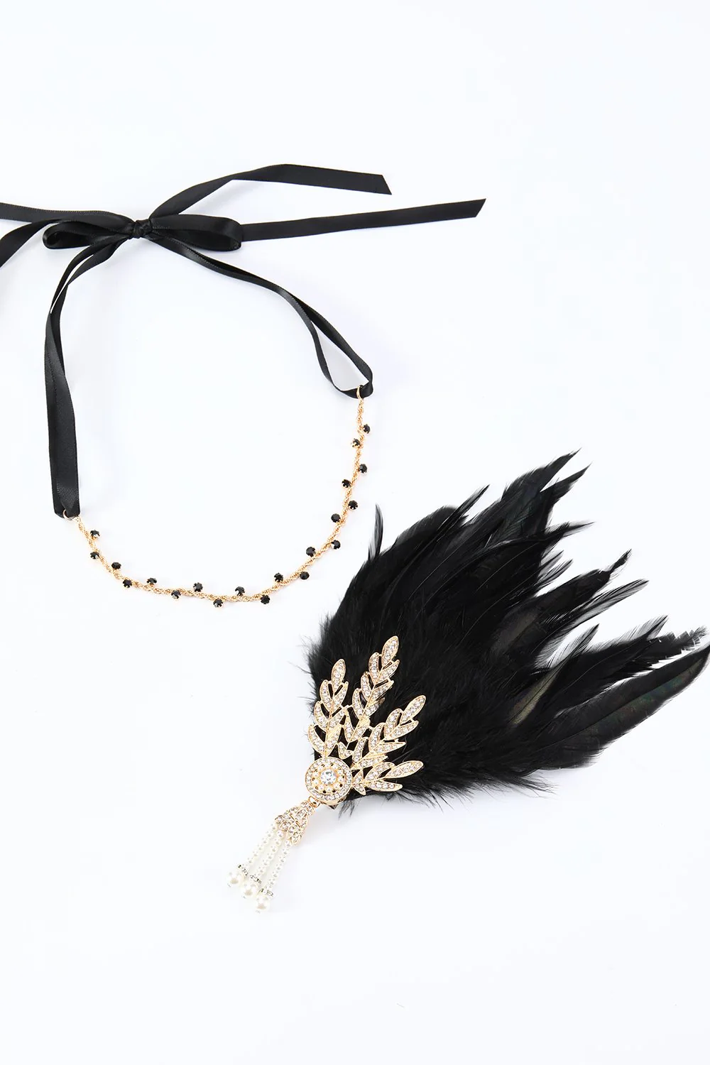 Black 1920s Feather Headband - Image 4