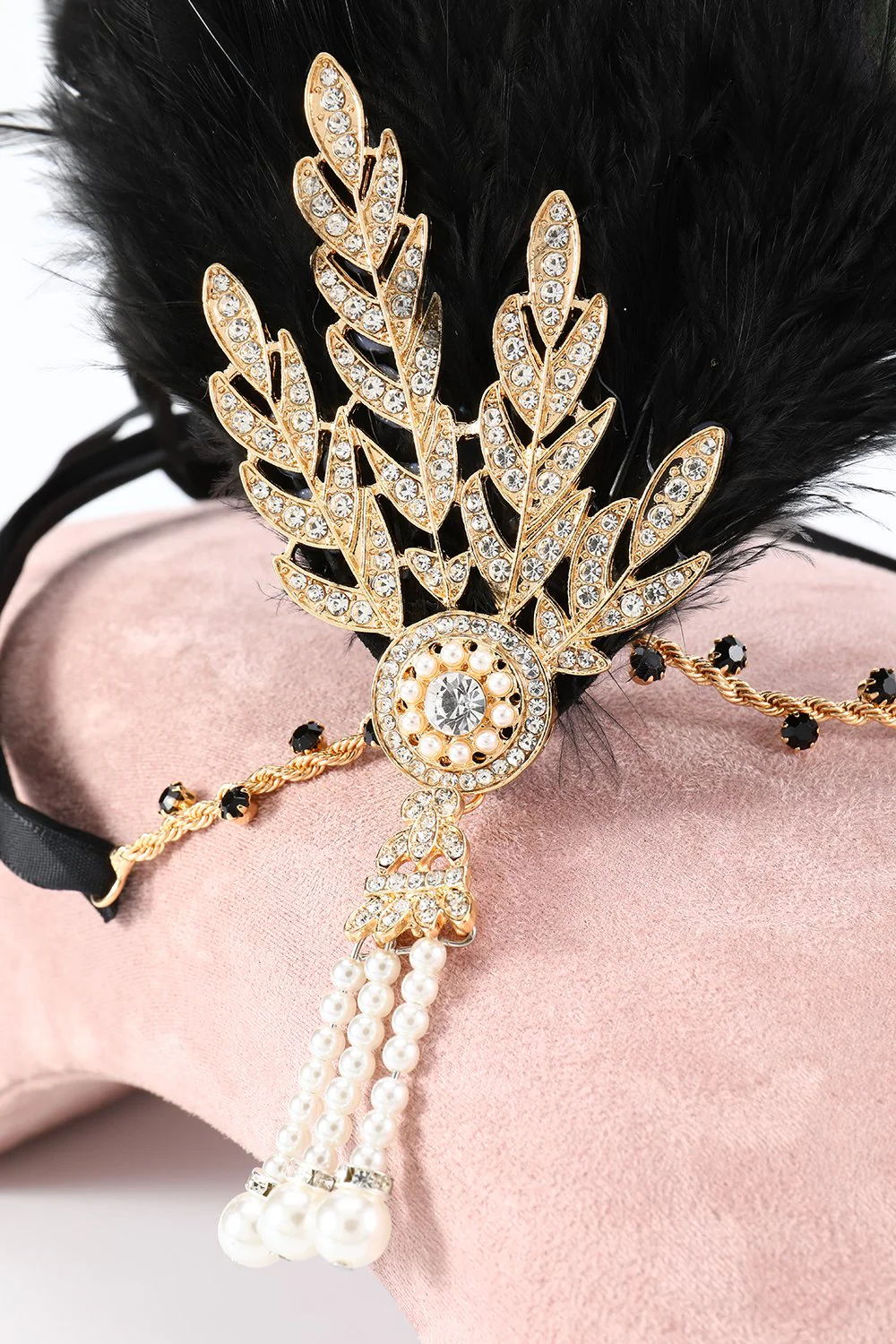Black 1920s Feather Headband - Image 8