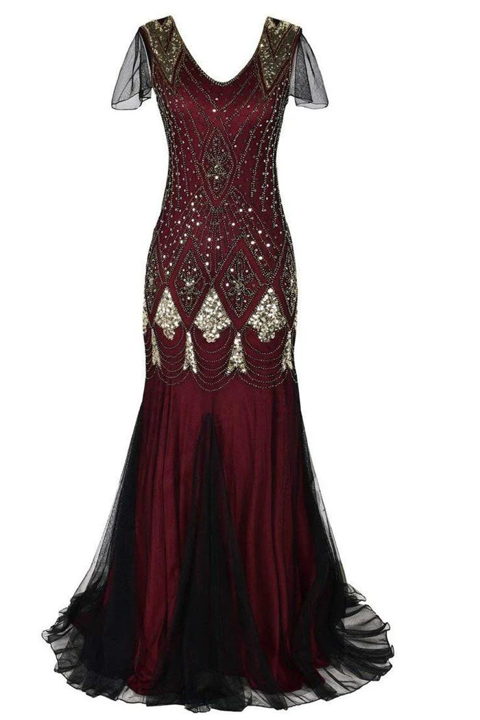 Black 1920s Sequins Flapper Long Dress - Image 10
