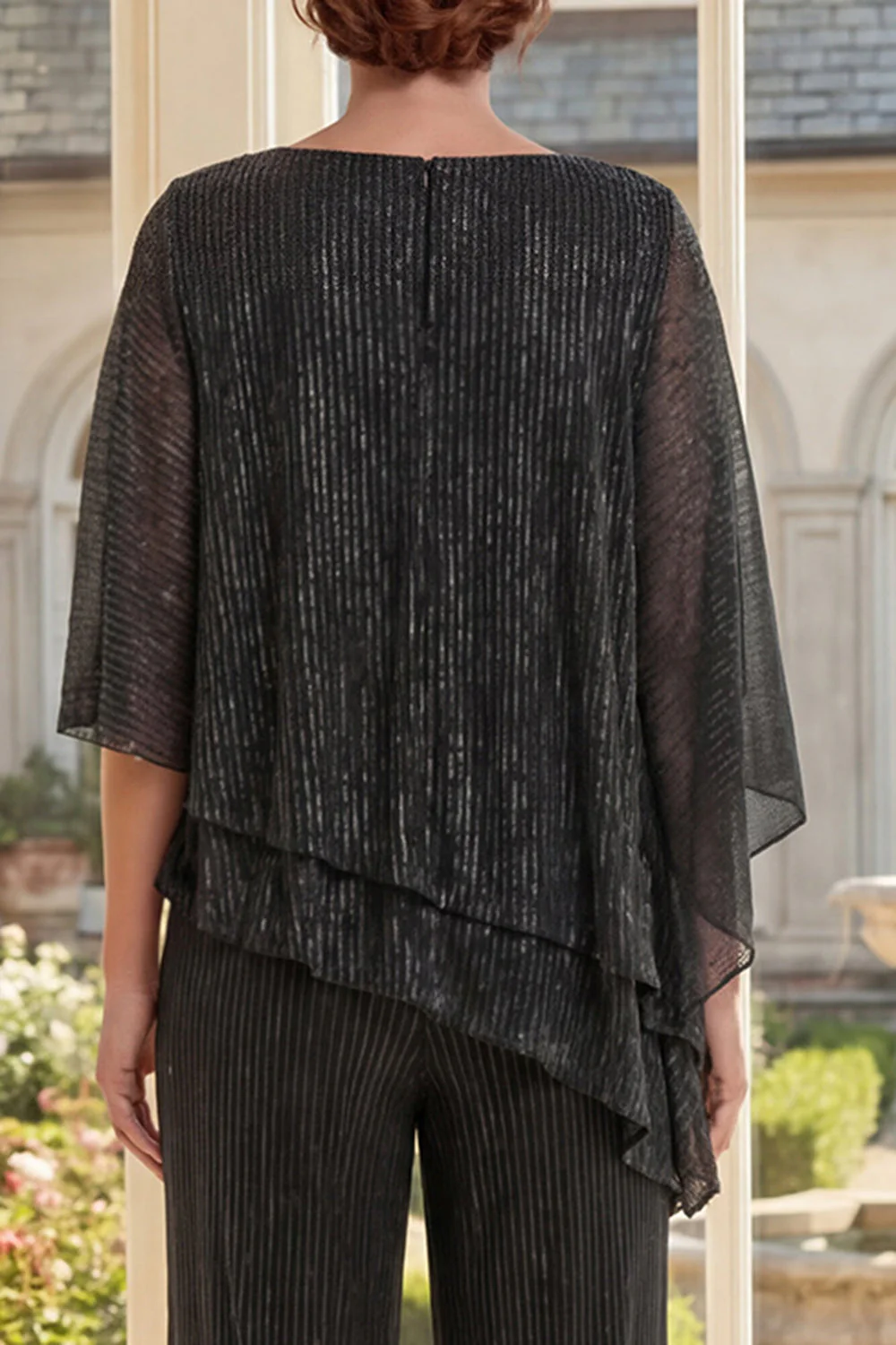 Black 2 Piece Asymmetrical Mother Of the Bride Dress - Image 4
