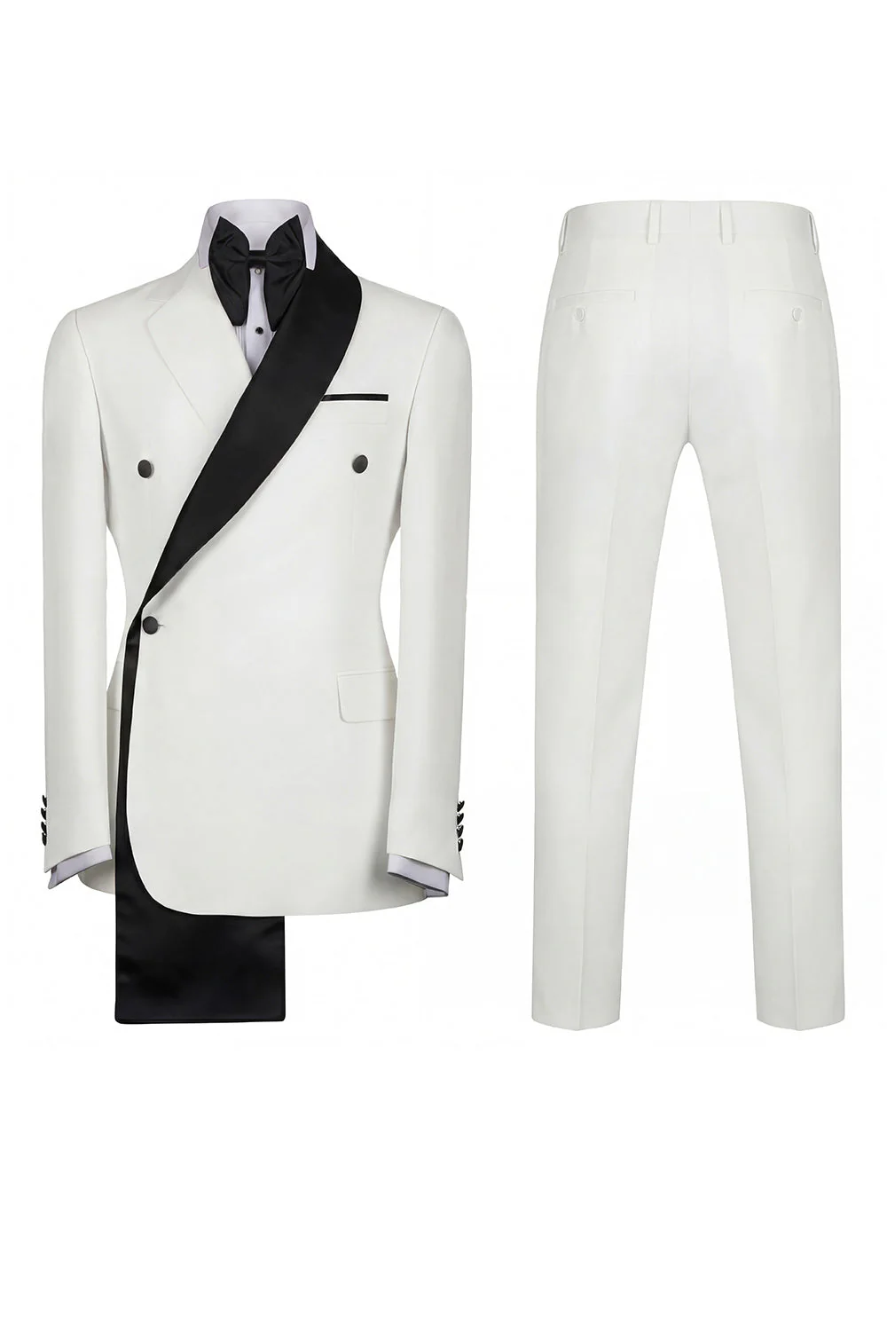 Black 2 Piece One Button Notched Lapel Men's Prom Suits - Image 7