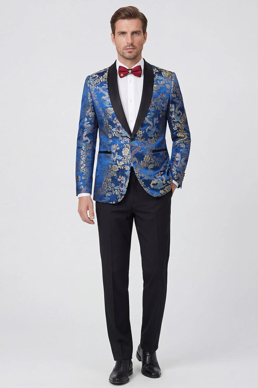 Black 2 Piece Shawl Lapel One Button Jacquard Men's Prom Suits - Image 4