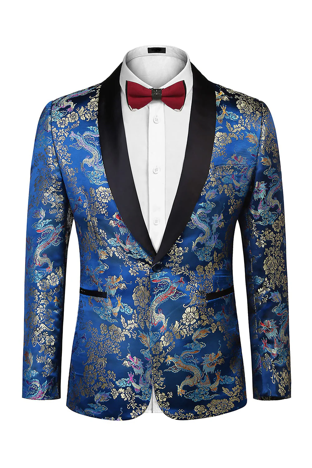 Black 2 Piece Shawl Lapel One Button Jacquard Men's Prom Suits - Image 5
