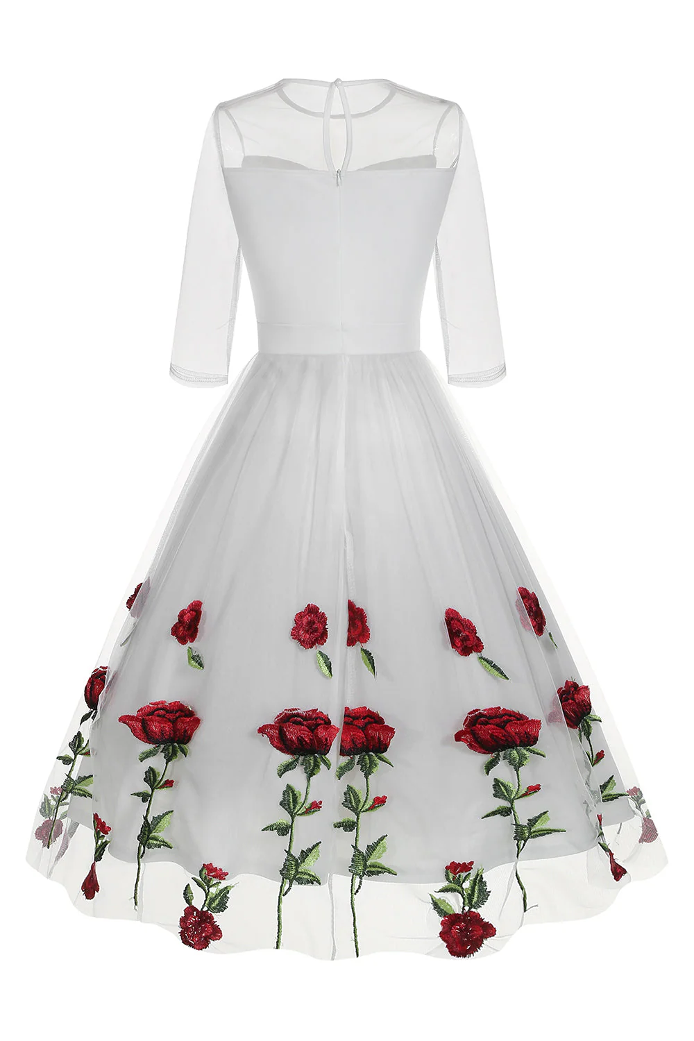 Black A Line Rose Floral 1950s Dress with Half Sleeves - Image 8