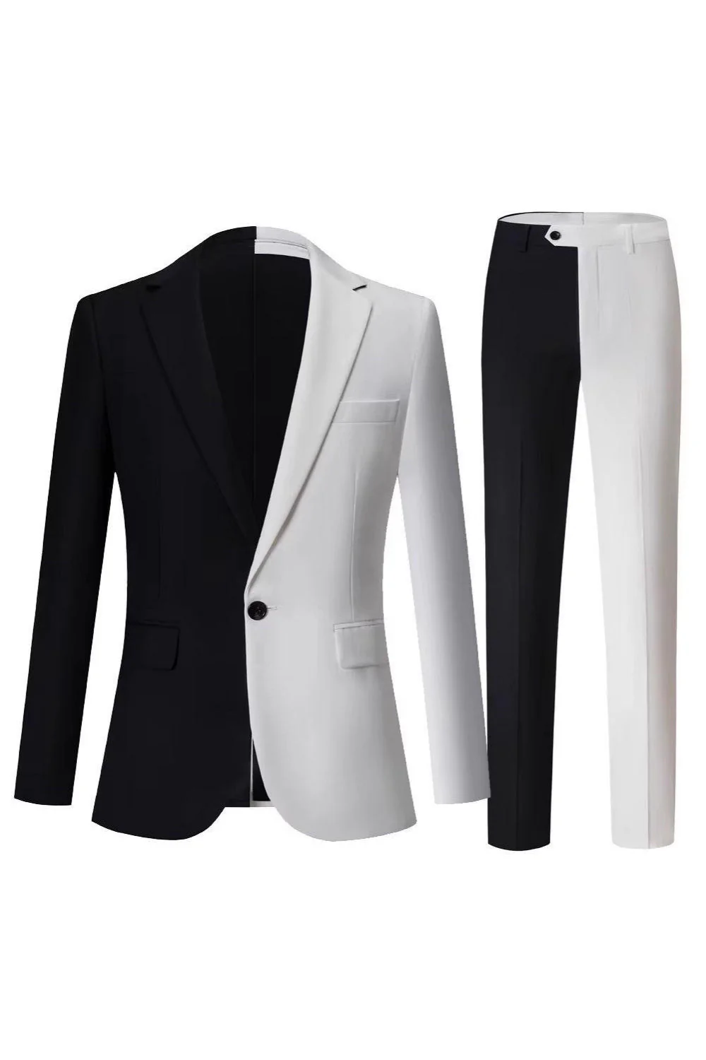 Black and White Notched Lapel Single Breasted Men's Prom Suits