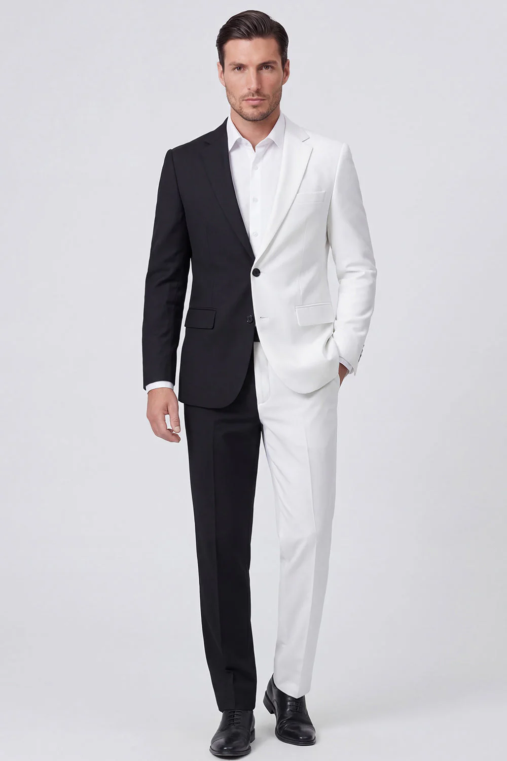 Black and White Notched Lapel Single Breasted Men's Prom Suits - Image 3