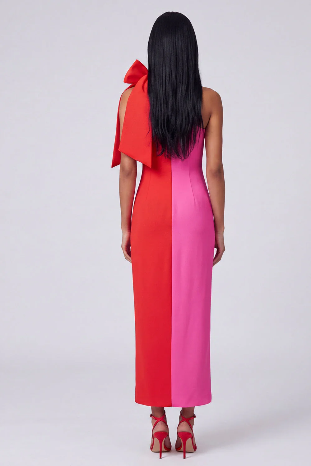 Black and White One Shoulder Bodycon Maxi Dress with Bow - Image 6