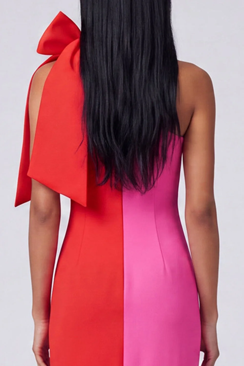 Black and White One Shoulder Bodycon Maxi Dress with Bow - Image 8