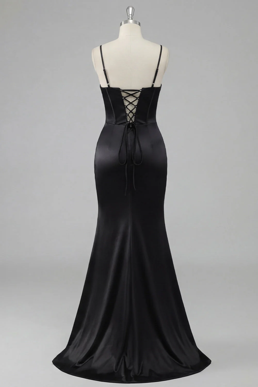 Black Corset Beaded Mermaid Lace Up Back Long Prom Dress With Slit - Image 6