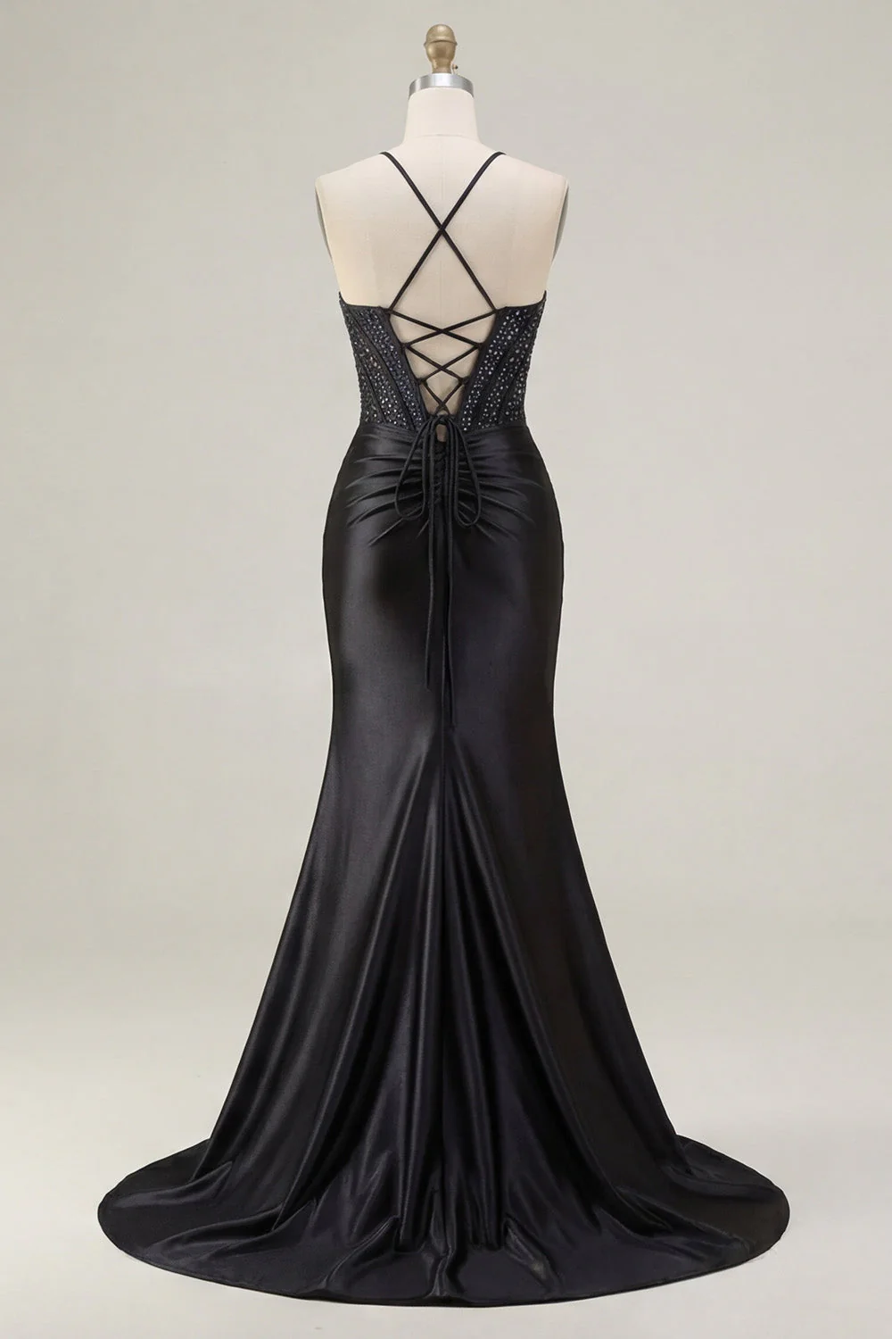 Black Corset Beaded Mermaid Long Prom Dress with Slit - Image 6