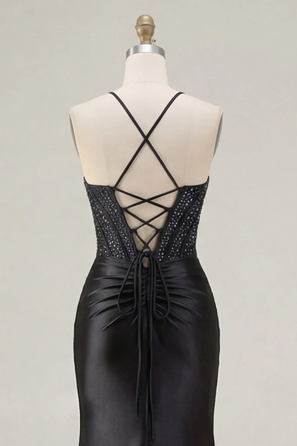 Black Corset Beaded Mermaid Long Prom Dress with Slit - Image 8