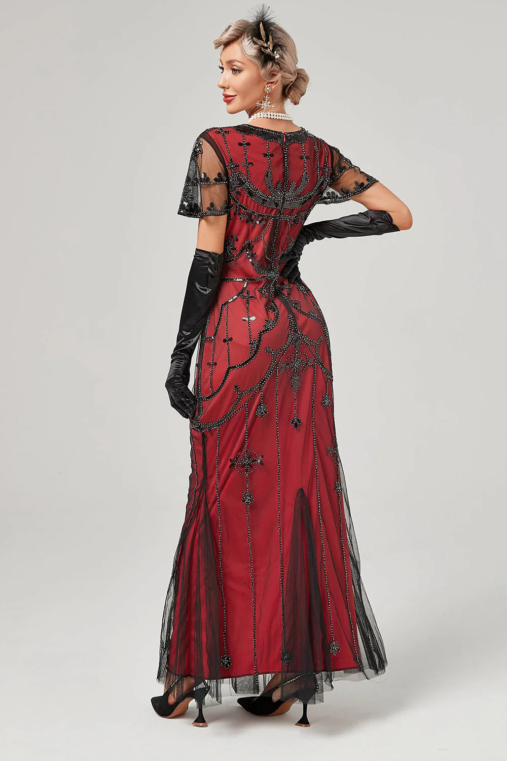 Black Blush Sequins Long 1920s Dress - Image 5