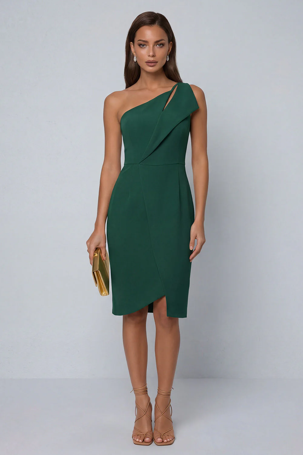 Black Bodycon One Shoulder Midi Work Dress with Slit - Image 10