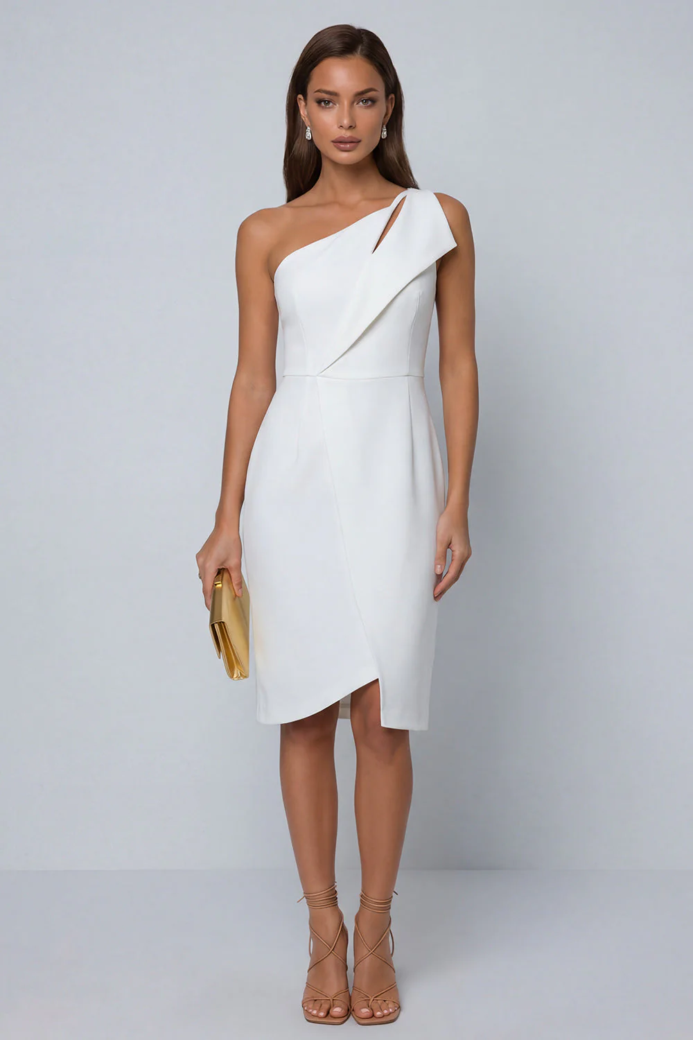 Black Bodycon One Shoulder Midi Work Dress with Slit - Image 11