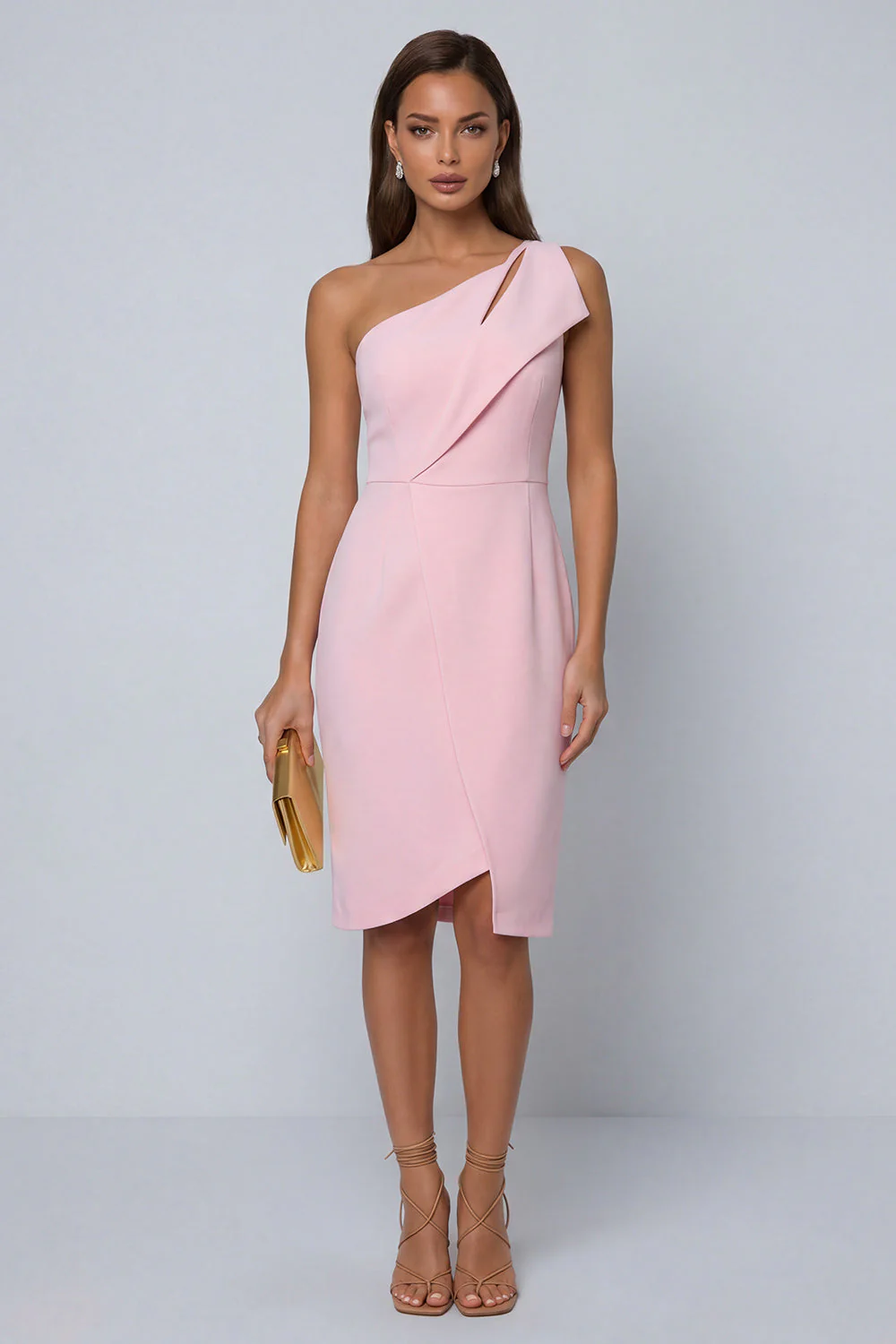Black Bodycon One Shoulder Midi Work Dress with Slit - Image 12