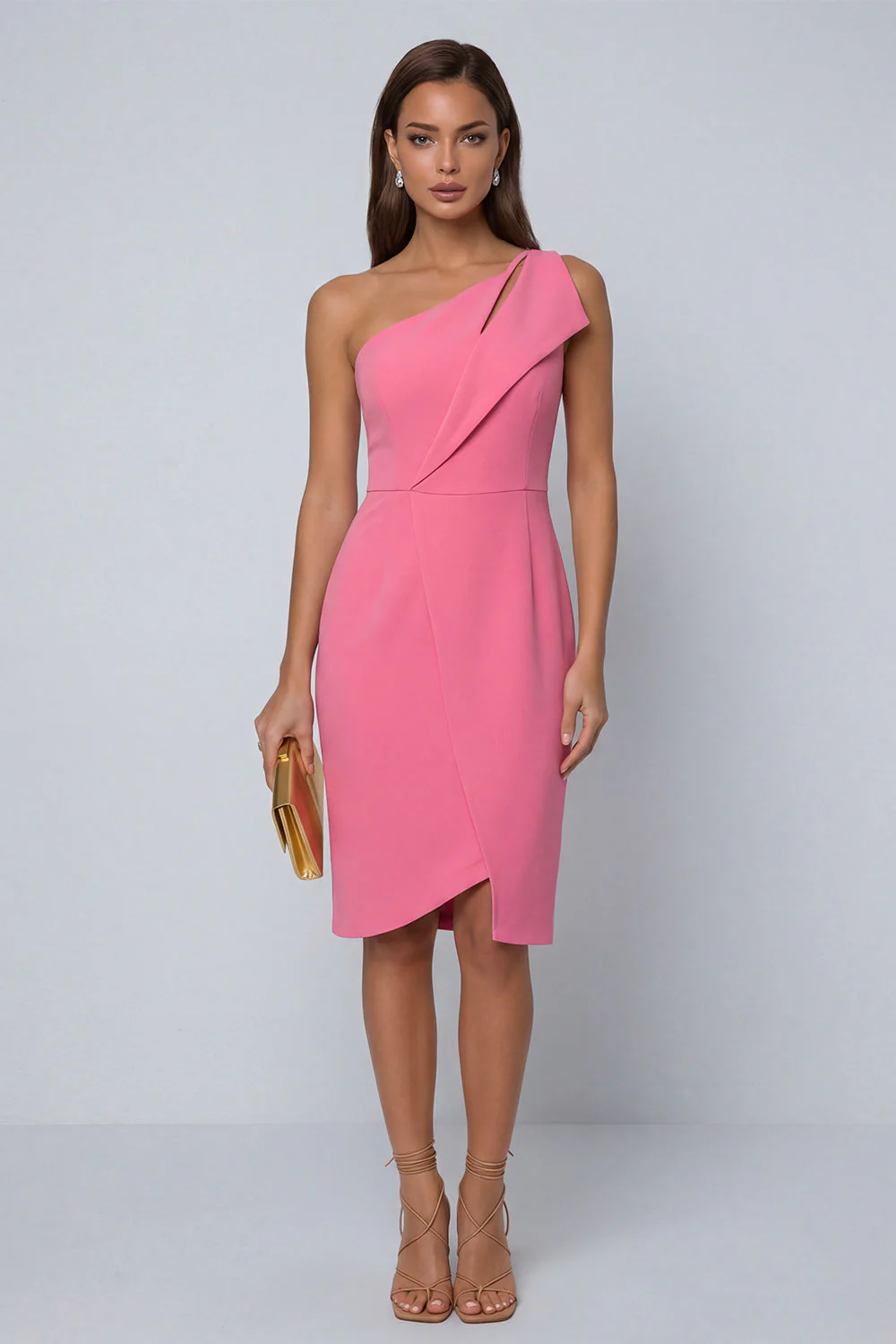 Black Bodycon One Shoulder Midi Work Dress with Slit - Image 14
