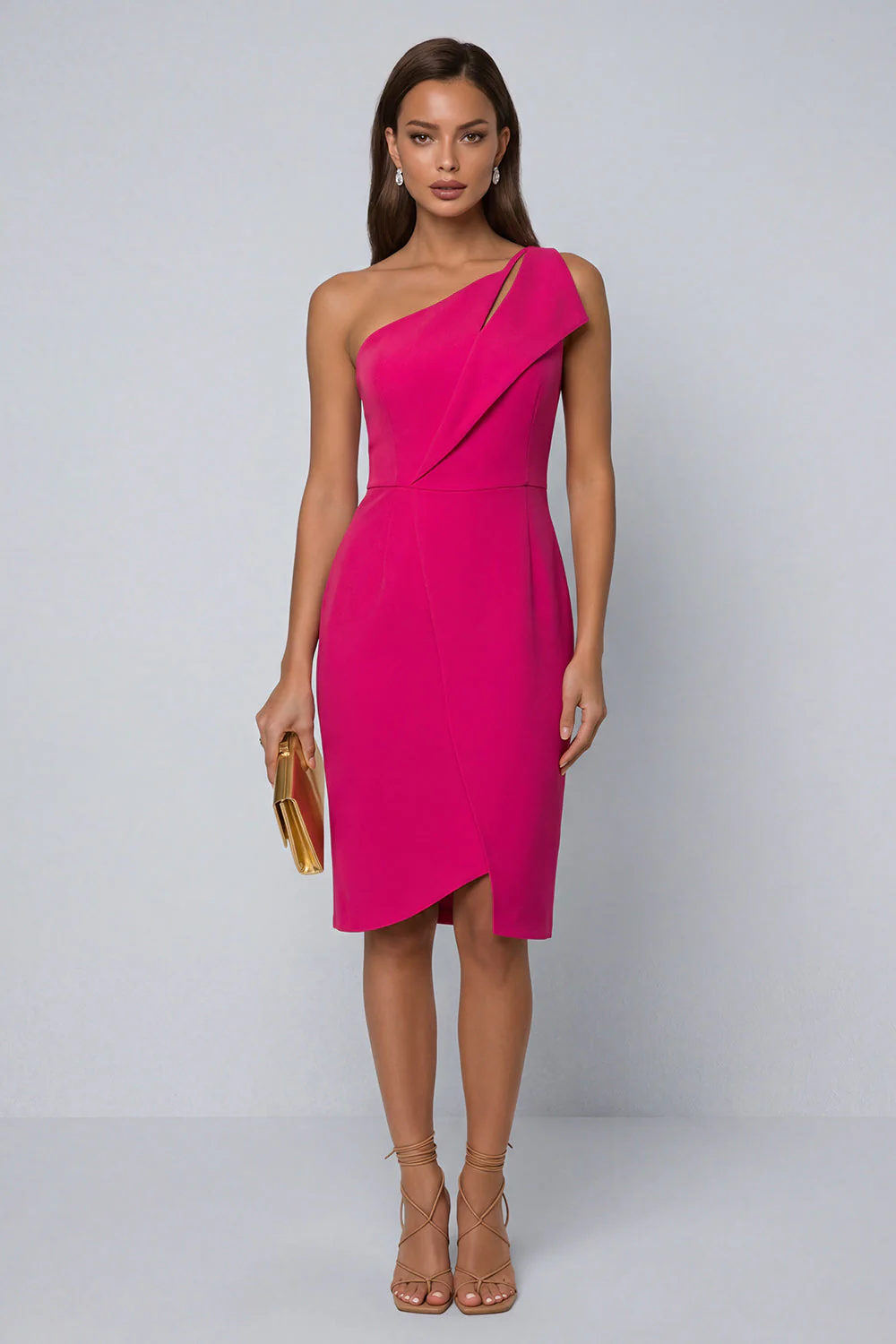 Black Bodycon One Shoulder Midi Work Dress with Slit - Image 4