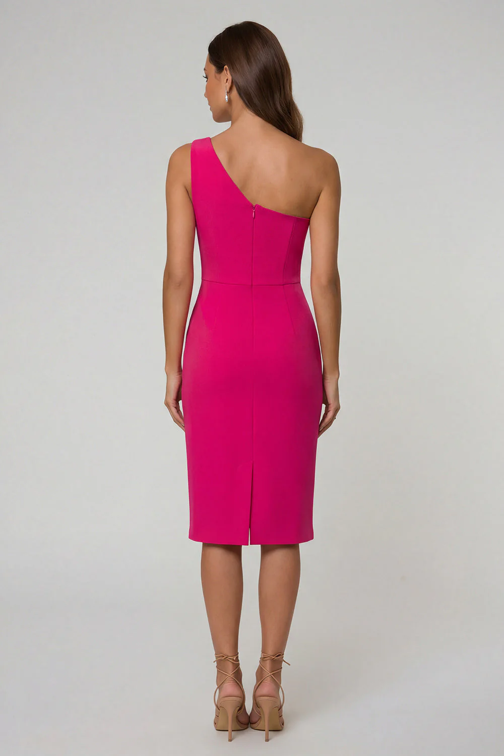 Black Bodycon One Shoulder Midi Work Dress with Slit - Image 5