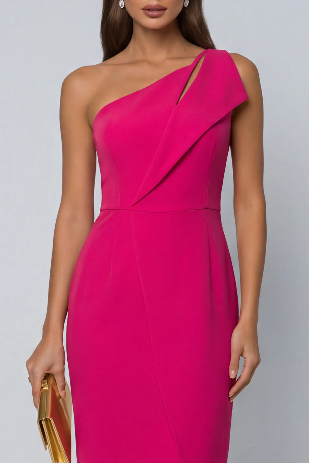 Black Bodycon One Shoulder Midi Work Dress with Slit - Image 7