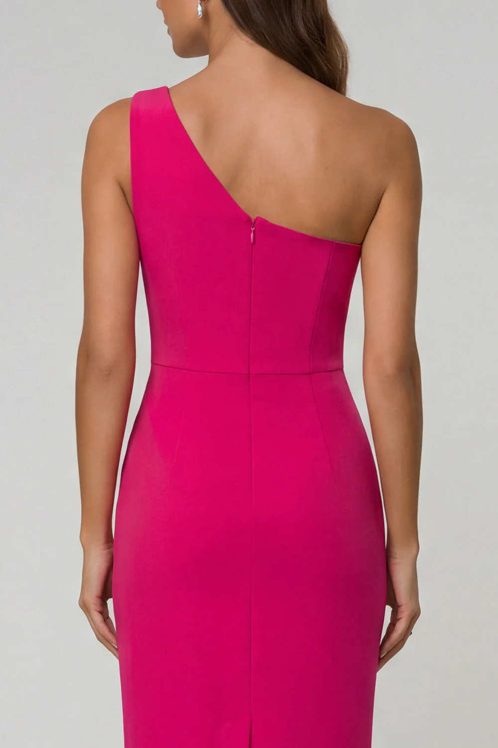 Black Bodycon One Shoulder Midi Work Dress with Slit - Image 8