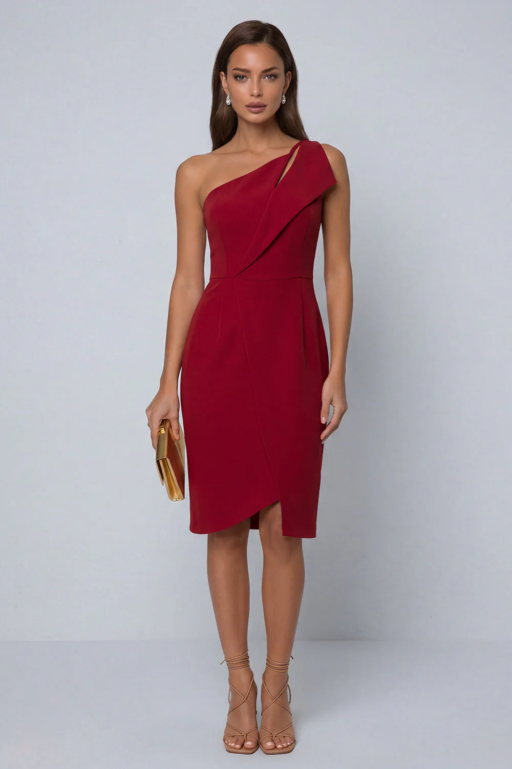 Black Bodycon One Shoulder Midi Work Dress with Slit - Image 9