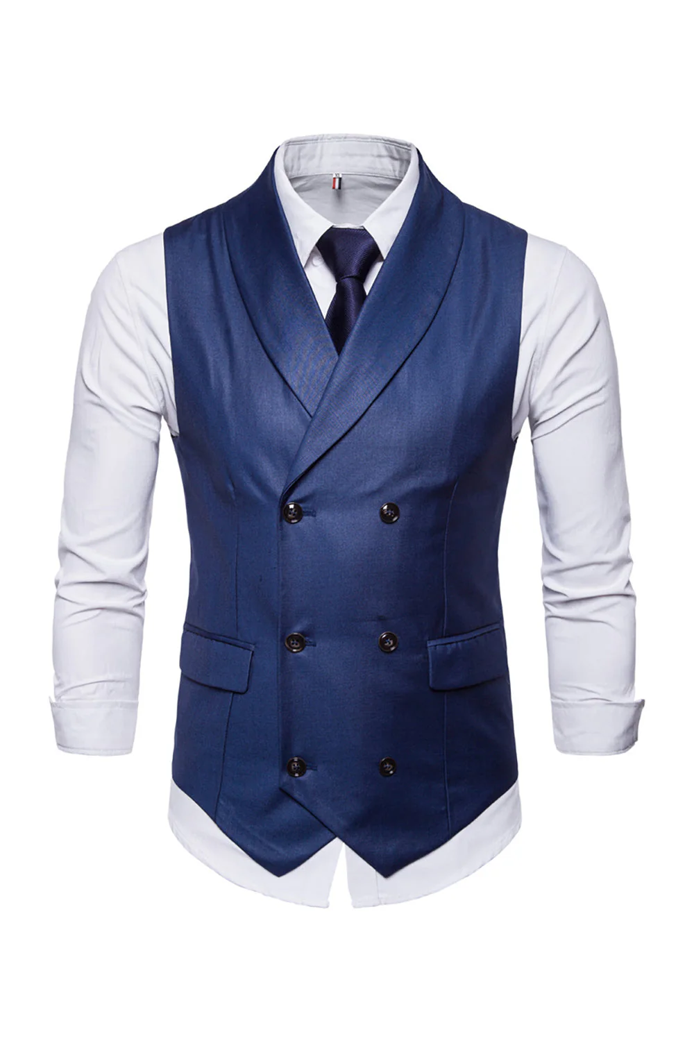Black Double Breasted Shawl Lapel Men's Suit Vest - Image 8