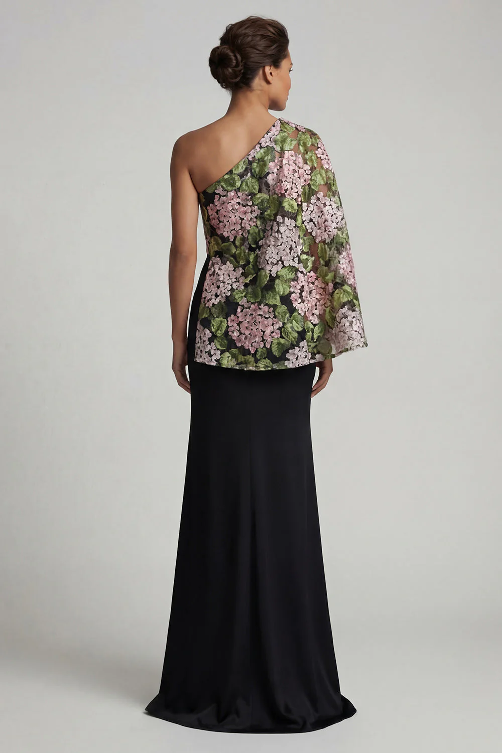 Black One Shoulder Floral Mermaid Long Mother of the Bride Dress with Slit - Image 2