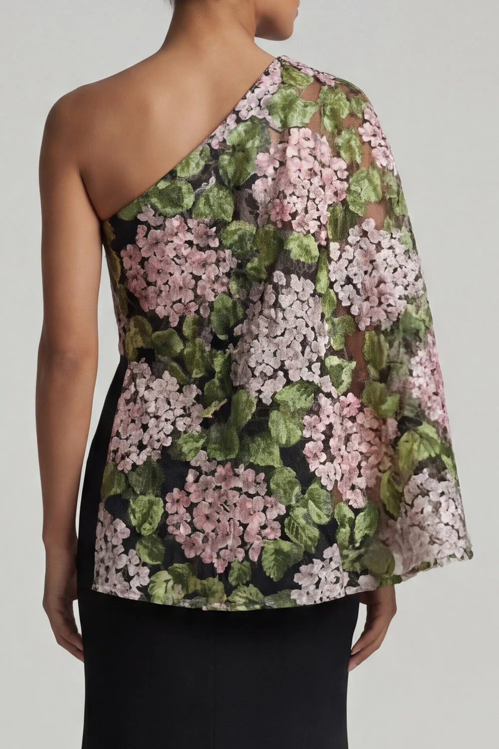 Black One Shoulder Floral Mermaid Long Mother of the Bride Dress with Slit - Image 4