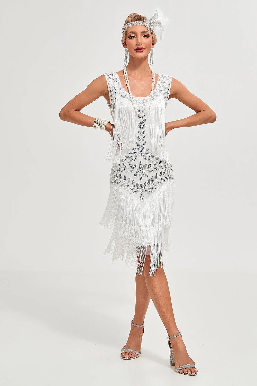 Black Gatsby 1920s Flapper Dress with Sequins and Fringes - Image 10