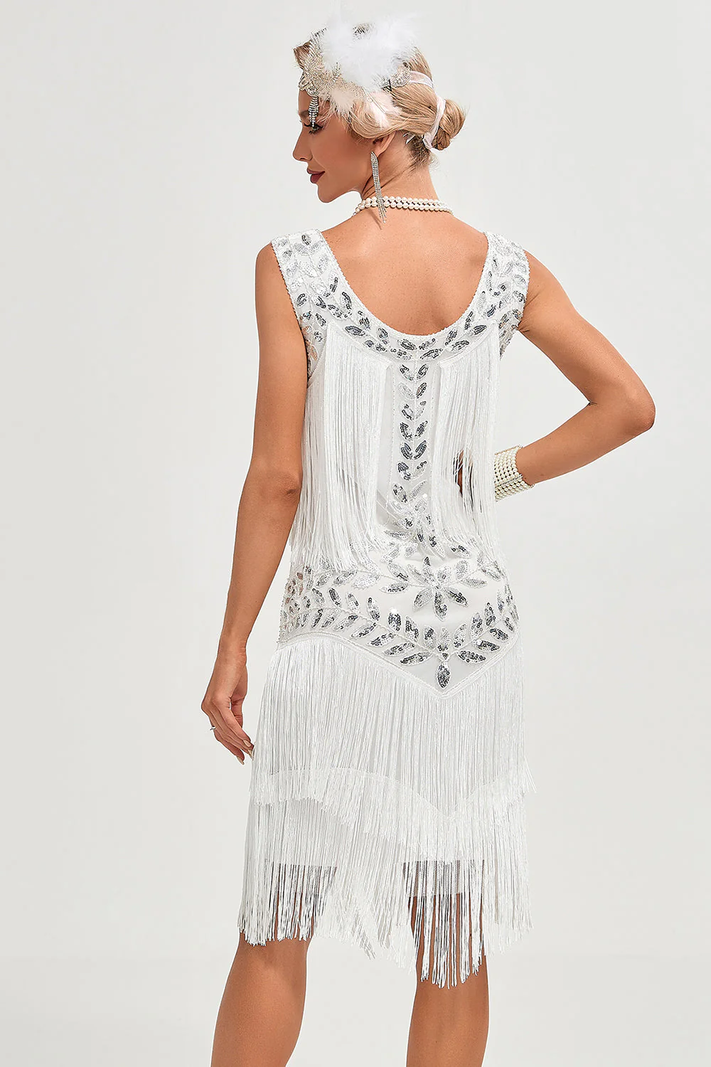 Black Gatsby 1920s Flapper Dress with Sequins and Fringes - Image 11