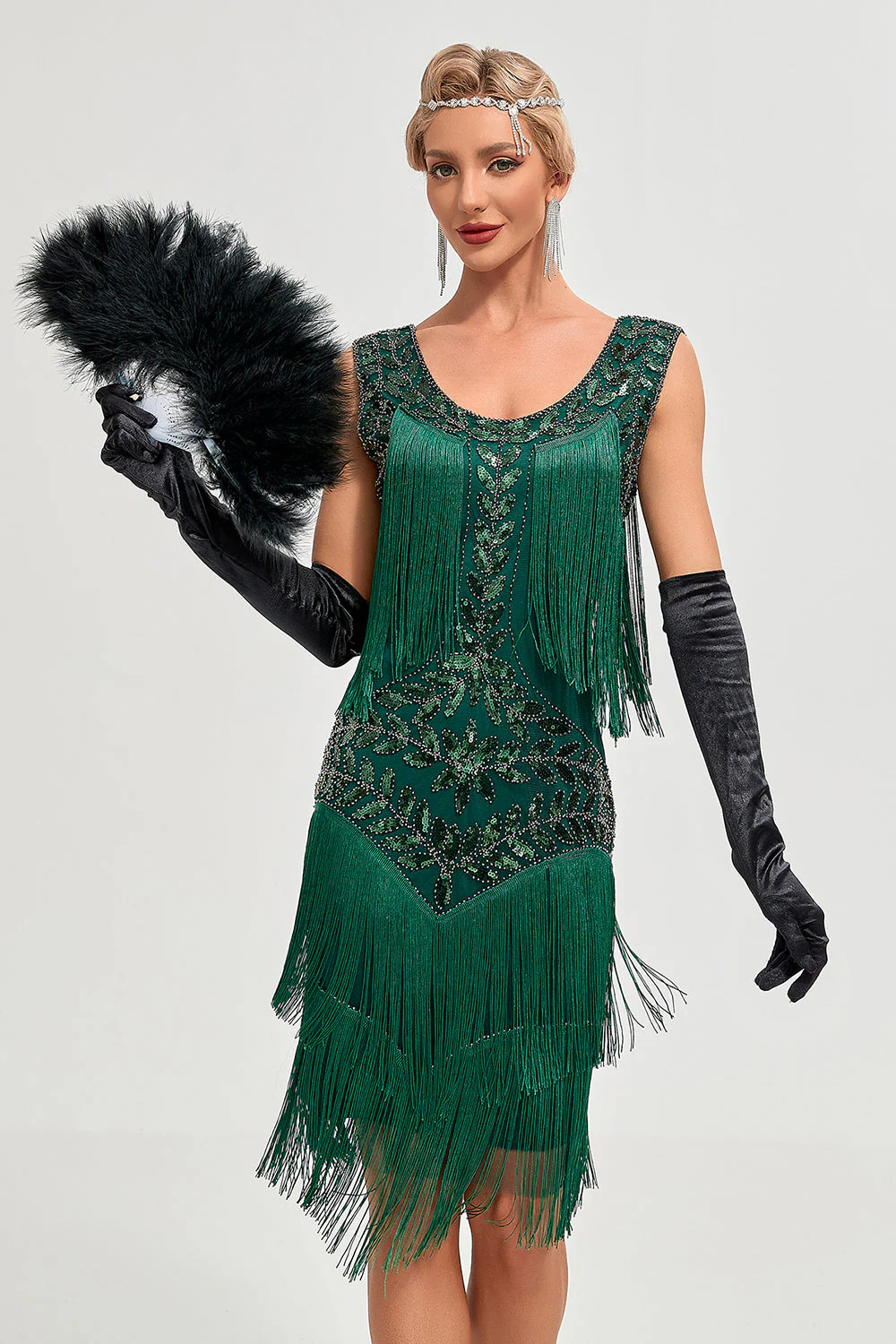 Black Gatsby 1920s Flapper Dress with Sequins and Fringes - Image 12