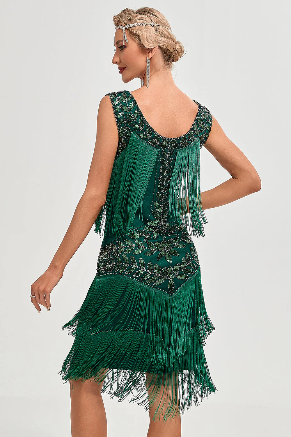 Black Gatsby 1920s Flapper Dress with Sequins and Fringes - Image 13