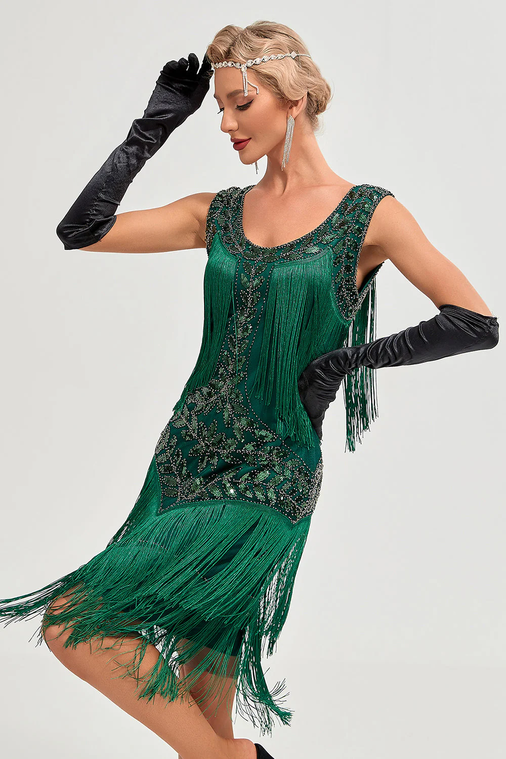 Black Gatsby 1920s Flapper Dress with Sequins and Fringes - Image 14