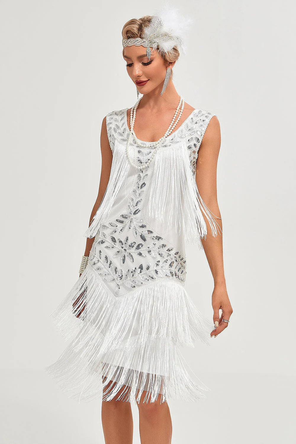 Black Gatsby 1920s Flapper Dress with Sequins and Fringes - Image 6