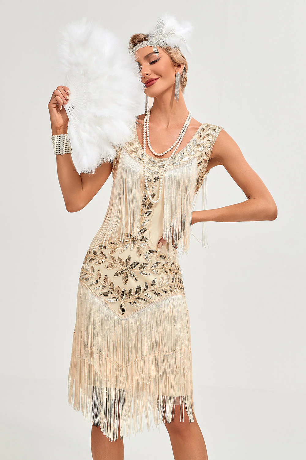 Black Gatsby 1920s Flapper Dress with Sequins and Fringes - Image 7