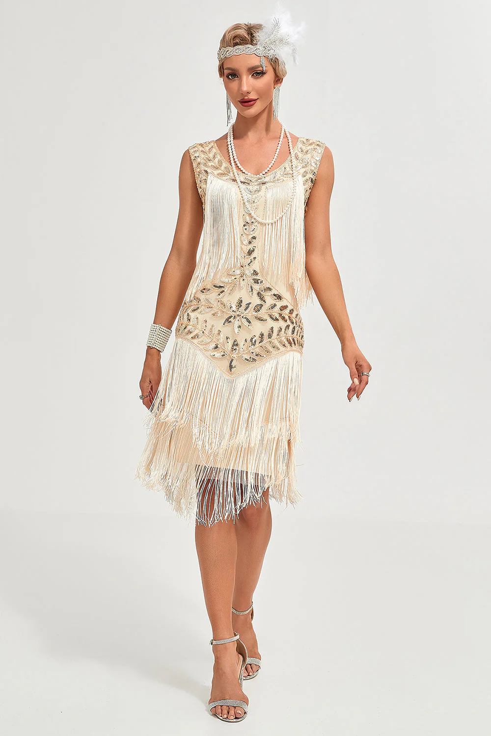 Black Gatsby 1920s Flapper Dress with Sequins and Fringes - Image 8