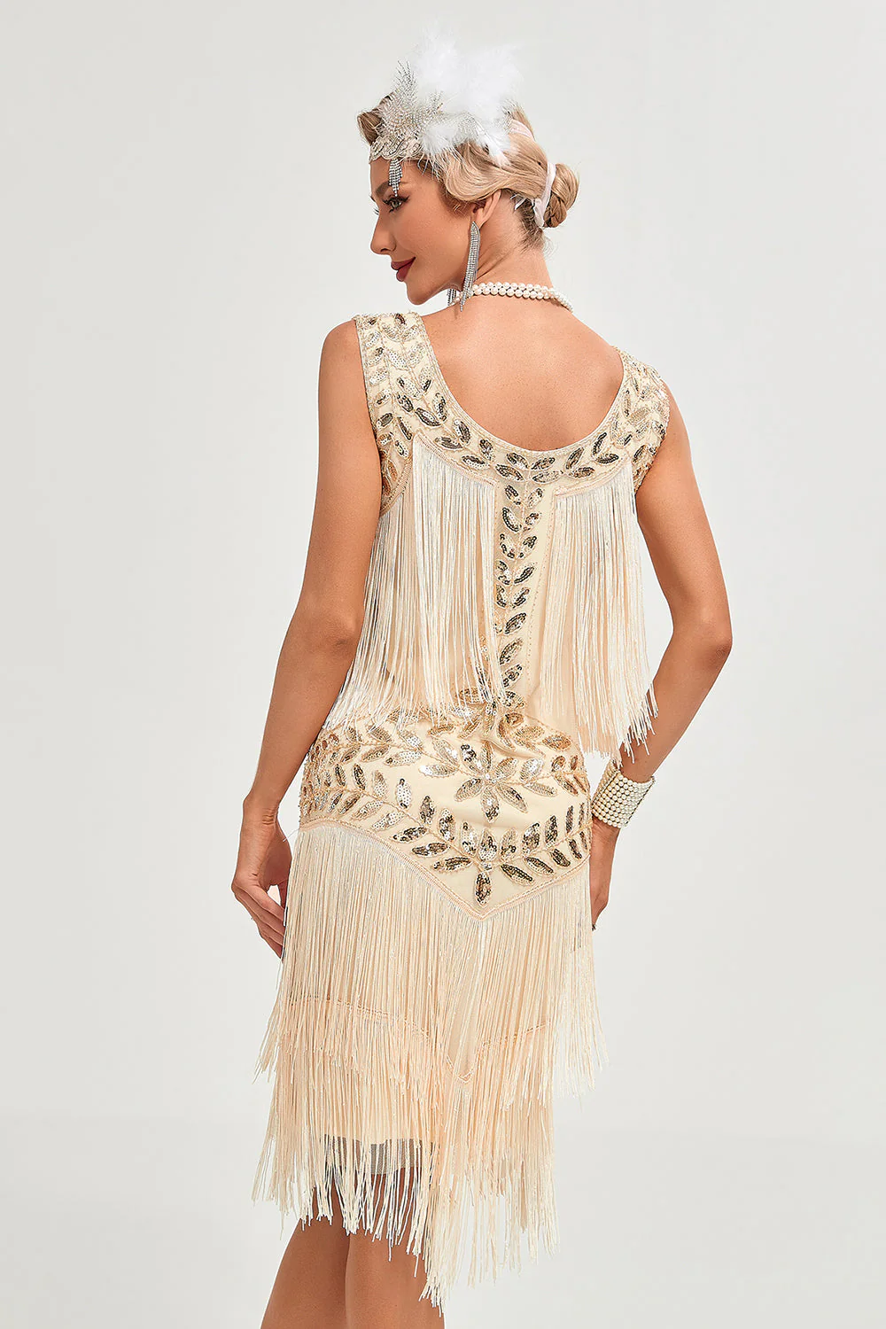 Black Gatsby 1920s Flapper Dress with Sequins and Fringes - Image 9