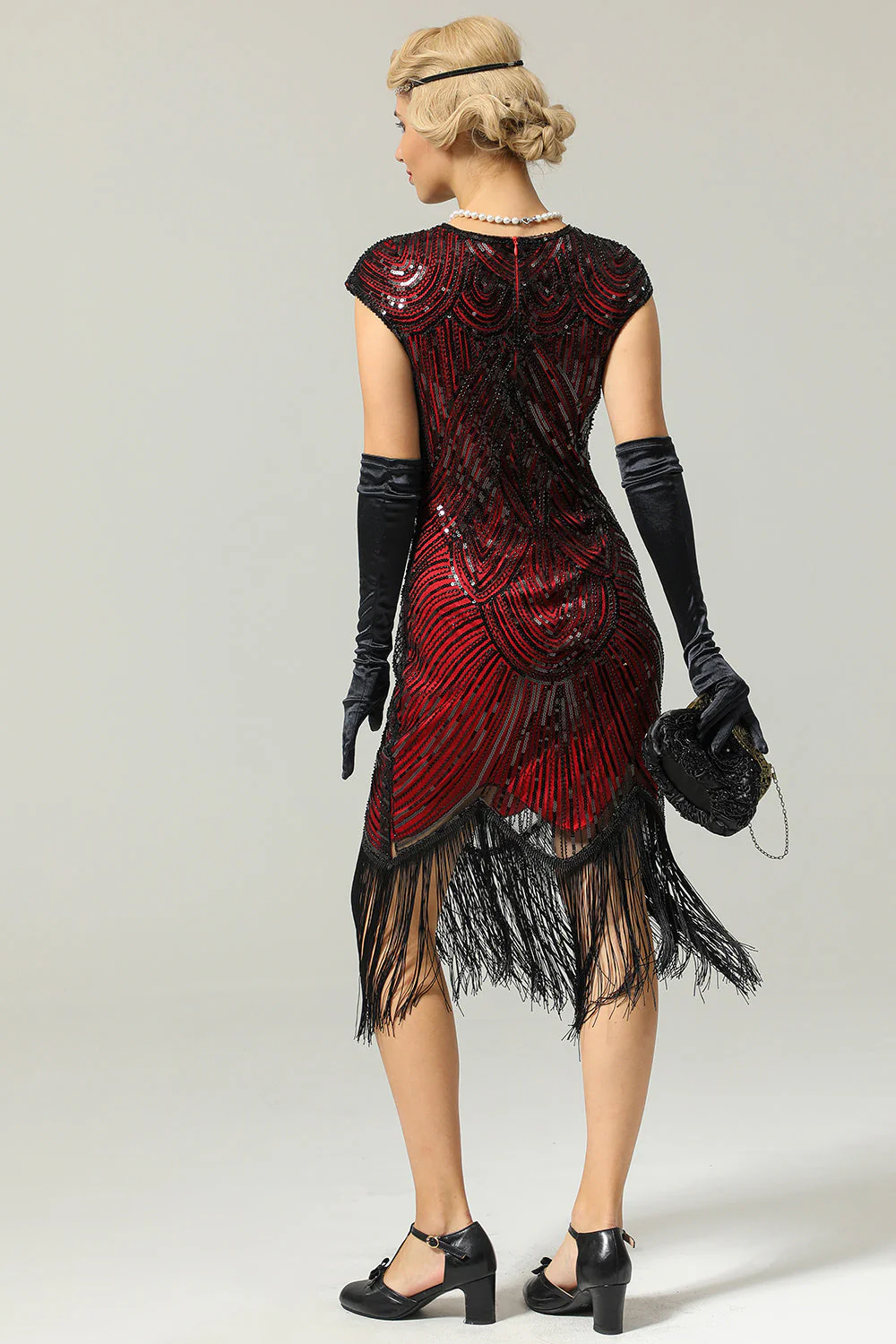 Black Gatsby Glitter Fringe 1920s Flapper Dress - Image 7